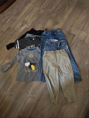 okie dokie Boys Denim Jeans and Tan Joggers Set - Blue, Tan, Gray